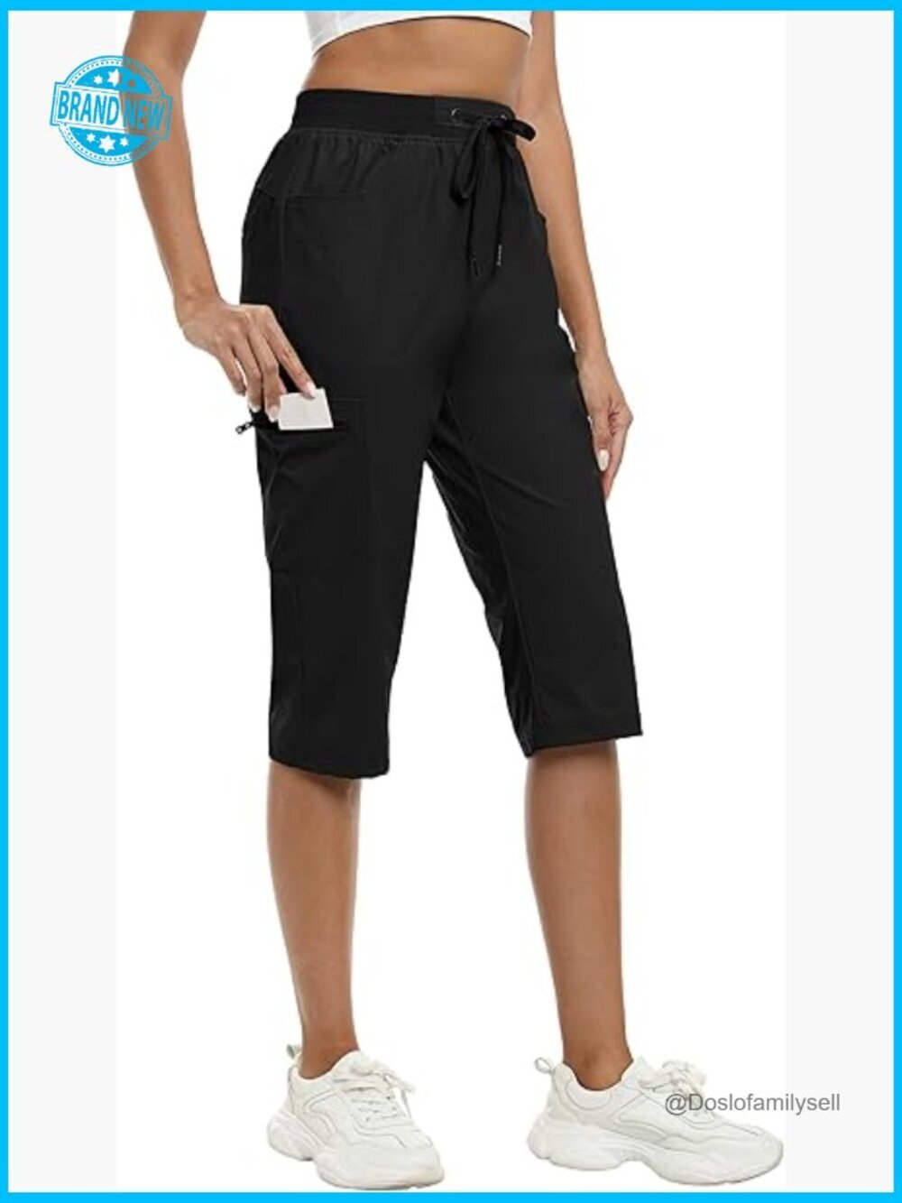 Lightweight Cargo Capri Pants Hiking Athletic with Pockets Drawstring Fast Dry